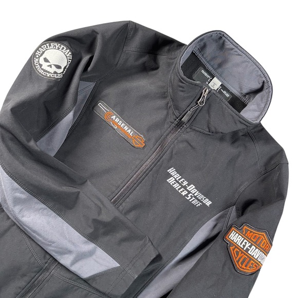 Harley-Davidson Jackets & Blazers - Harley Davidson Soft Shell Jacket Ladies Sz S Black Grey biker Staff Streetwear